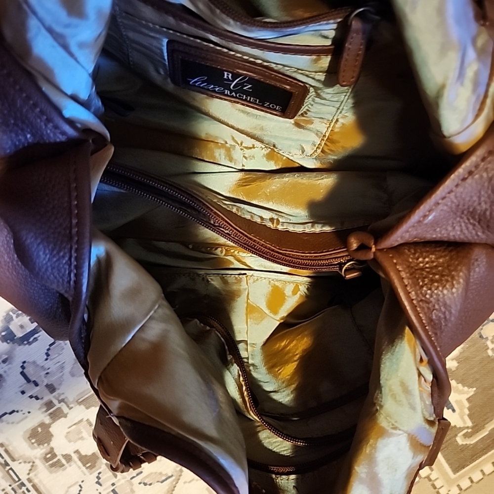 Luxe Rachel Zoe Brown Pebbled Leather Shoulder buckle bucket braided bag - Picture 9 of 16